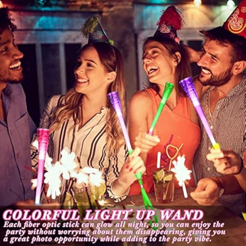 200 Pcs Fiber Optic LED Glow Sticks with Batteries - Party & Event Wands