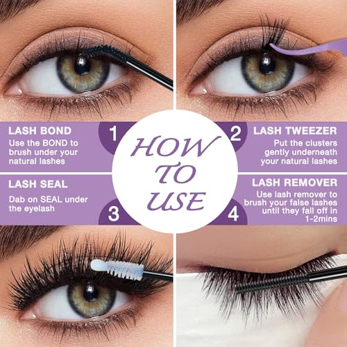 Cluster Lashes Individual Cluster Eyelashes D Curl Mix 10-18mm (60D+80D) Eyelashes Cluster Volume & Dramatic Russian Individual Eye Lashes for Beginners (60D+80D Lash kit with Remover)