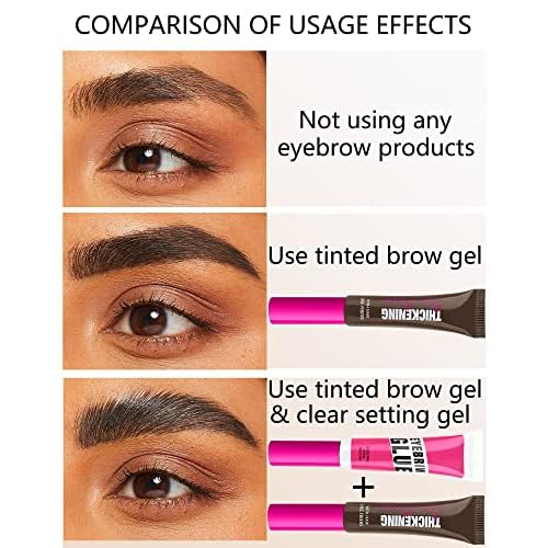 Brow Gel Kit-Espresso Thickening Tinted Eyebrow Mascara Gel & Clear Setting Brow Glue, Brow Filler Dye Brows Cream, Long Lasting Eye Makeup for Women, Light Medium Dark Brown With Brow Tool-Set 07