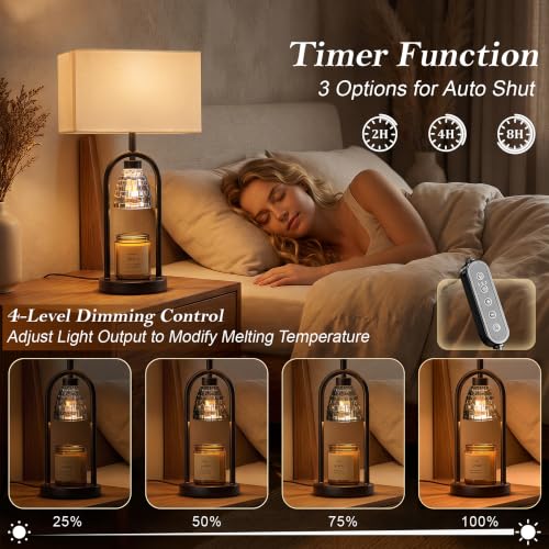 Black 22-Inch Modern Candle Warmer Table Lamp with Dimmable Light