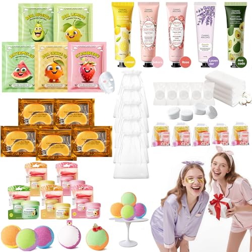 35 Pcs Spa Party Supplies for 5 ? Spa Gifts for Women, Girls & Kids | Spa Set with Eye & Face Masks, Lip Balm, Hand Cream, Bath Bombs, Towels & Gift Bags | Spa Kit for Birthdays, Sleepovers, Spa Days