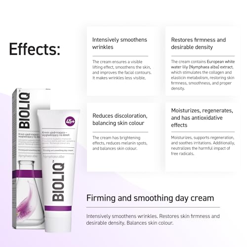 Bioliq 45+ Firming and Smoothing Day Cream - Wrinkle Smoothing with European White Water Lily Extract, Restores Firmness, Balances Skin Color - 50ml