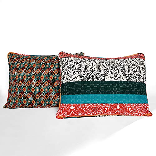 Lush Decor Boho Stripe Reversible Cotton Quilt Set King Turquoise & Tangerine 3-Piece