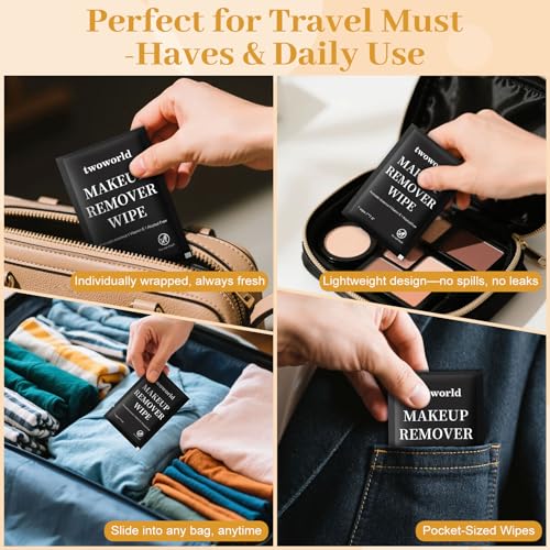 Makeup Remover Wipes Bulk Individually Wrapped,Travel Makeup Wipes Gentle for Face Cleansing Mascara Lipstick Travel Hotel£¨black,pack of 100)