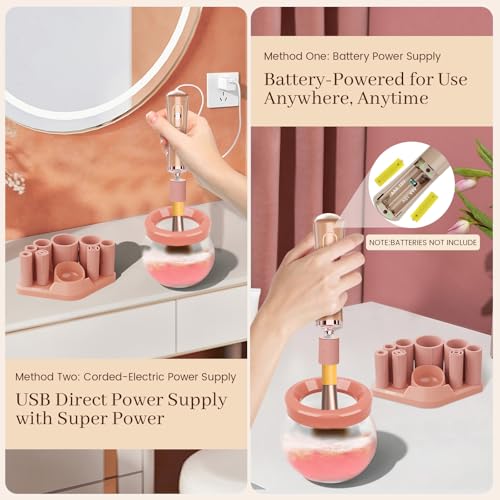 Electric Makeup Brush Cleaner Dryer Machine - Fast Spin & Dry - Gold-Peach