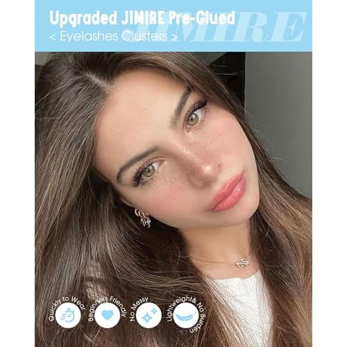 JIMIRE Natural Self Adhesive Eyelashes Wispy Pre Glued Lash Clusters No Glue Needed Press on Lashes Reusable Self Adhesive Lash Clusters Easy to Apply 9-12MM 108Pcs Pack