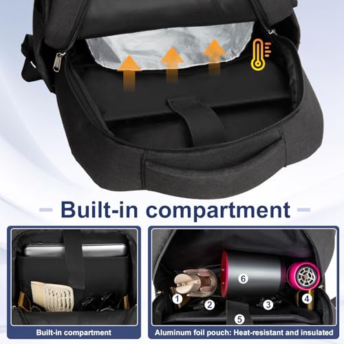 GDNasist Black Barber Supplies Bag with Insulated Pocket, Portable Hairdressing Backpack