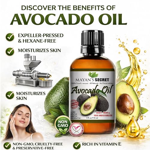 Mayan's Secret - Avocado Oil For Hair and Skin - Natural Dry Skin Face Moisturizer - Collagen Boosting for Aging Skin Combat Fine Lines and Wrinkles
