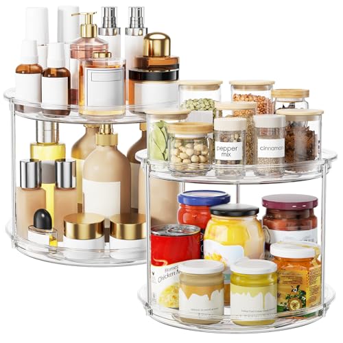9-Inch 2 Pack Lazy Susan Organizer for Cabinets - Space Saving, Sturdy 2-Tier Turntable