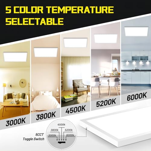 BeckTour White 1x2 ft LED Flat Panel Light 2-Pack, Dimmable Ceiling Fixture 24W