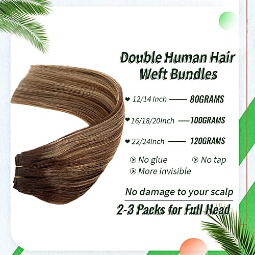 Valiilo Sew-In Hair Extensions 12 Inch #4T4P27 Double Weft Ombre Brown to Blonde Highlights