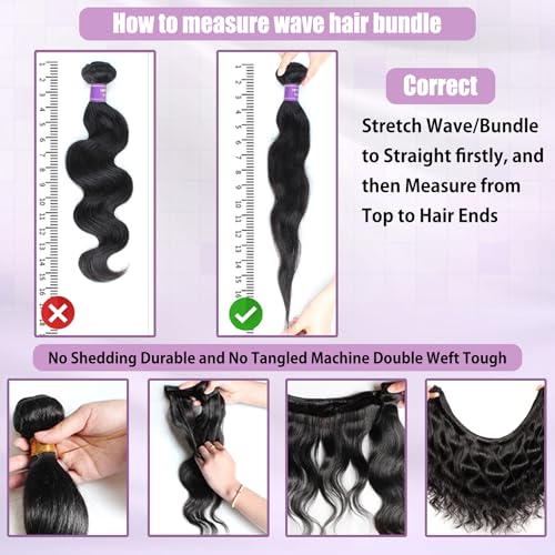 Glimeer 14 16 18 20 Inch Body Wave 100% Unprocessed Brazilian Virgin Hair Bundles (4 Bundles)