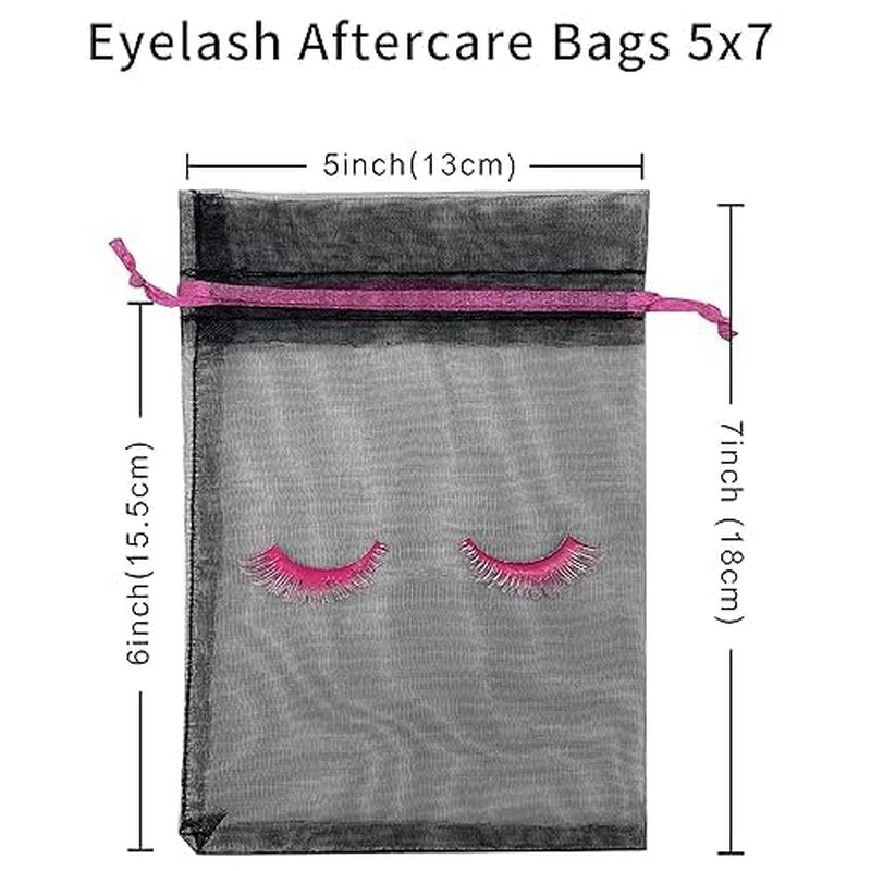 Jexila 100 Pack Lash Bags for Clients Eyelash Aftercare Black Mesh Bags Drawstring 5''X7'' Small Cosmetic Makeup Beauty Gift Bag for Women Supplies (5 x 7 Inch, Black Plus Rose)