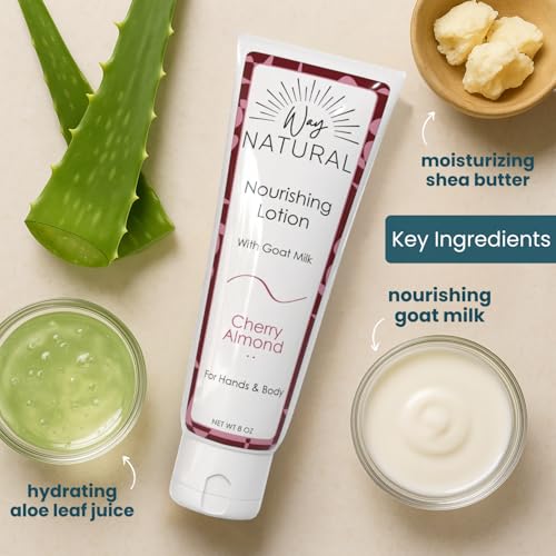 Goat Milk Body Lotion & Hand Cream - Cherry Almond, 2oz & 8oz Tubes - Natural Hydrating Moisturizer