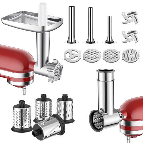 Cofun Stainless Steel Meat Grinder & Cheese Slicer Attachment for KitchenAid - Silver