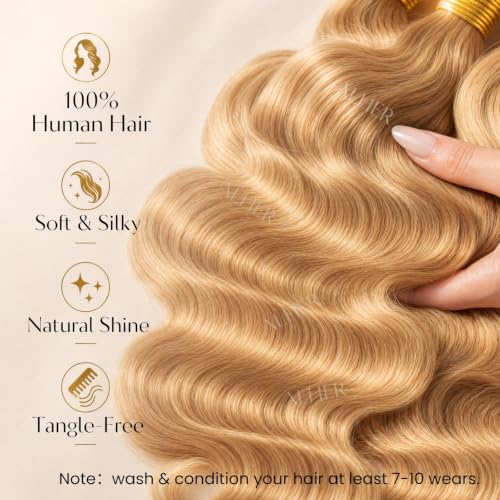 ALHER #27 Honey Blonde Body Wave Human Hair Bundles 22 Inch for Black Women
