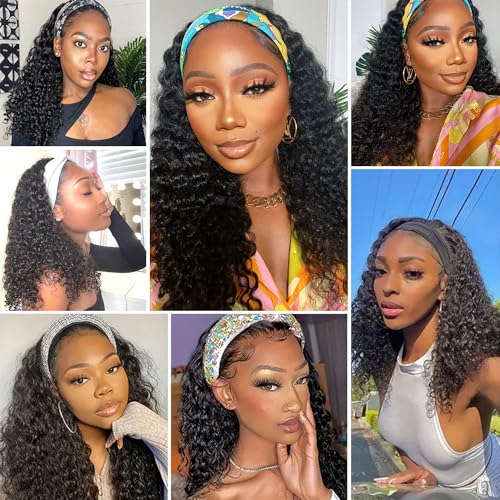 Deep Wave Human Hair Headband Wig 10 Inch Natural Black - Style & Versatility