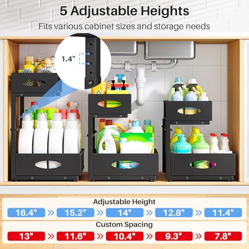 Black 2-Pack Under Sink Organizer with 2-Tier Pull-Out Shelves for Kitchen & Bathroom