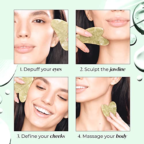 PLANTIFIQUE Gua Sha Facial Tools - Massage Tool - Jawline Sculptor and V-Line Collagen Mask for Face 5 PCS, Chin Strap for Women & Men, V Line Lifting Mask with Collagen