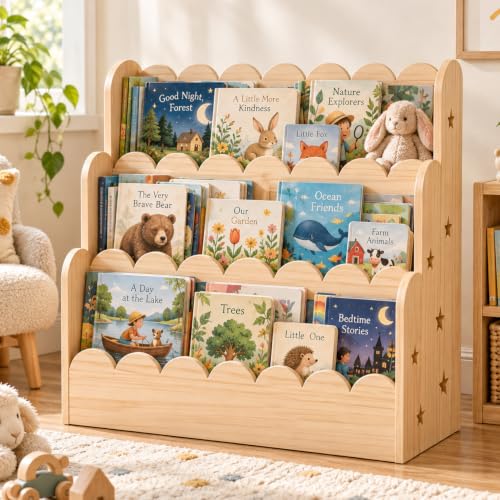 Kids Front-Facing Bookshelf - Montessori Wooden Bookcase for Toddlers