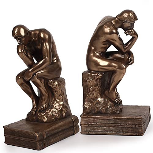Bronze Finish Thinker Bookends Set - Artistic Desktop Decor