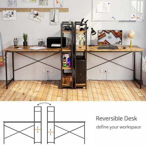 IRONCK Computer Desk 47" with Power Outlet and Storage Shelves,Rustic