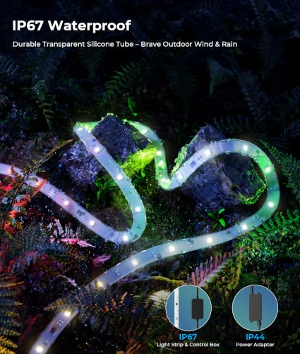 65.6ft RGB Outdoor LED Strip Lights - Waterproof, Voice & App Control
