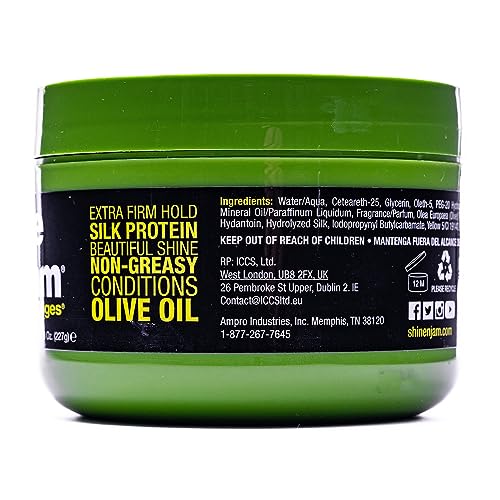 Ampro Shine-n-Jam Edges - Excellent for Taming Fringe, Ponytails, and Updos - Provides Firm Hold with Non-Greasy Shine - Moisturizes and Smoothes Hair with Silk Proteins - 8 oz