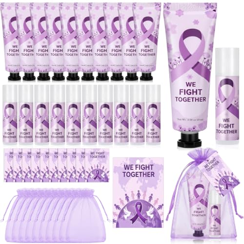 Purple Ribbon Awareness Gift Set - Lip Balm & Hand Cream Set with Organza Bags & Cards - 30 Sets