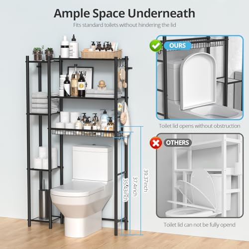 Hodonas Over The Toilet Storage Shelf - 7-Tier Bathroom Organizer Rack, Adjustable Black