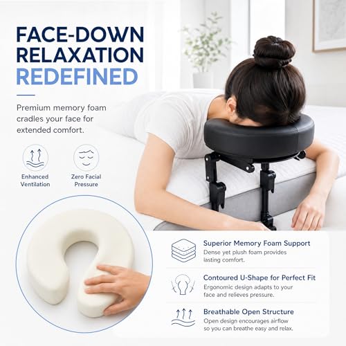 Adjustable Massage Headrest for Bed - Portable Face Cradle Pillow for Post-Surgery & Relaxation - Black (6-17IN)