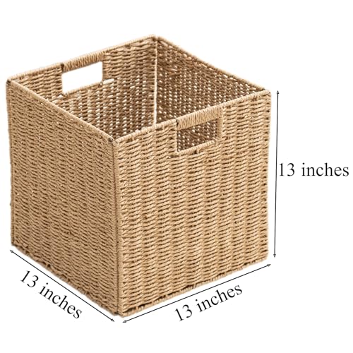 HaoGZMZFCL Handwoven Paper Cube Storage Baskets Set of 4 Natural 13x13x13 inches