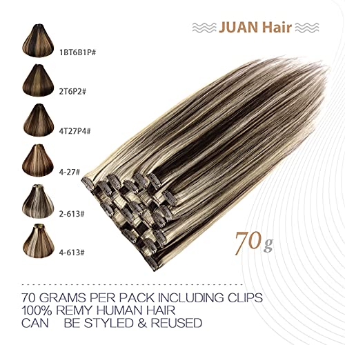 Dark Brown to Blonde Clip-In Hair Extensions 12 Inch Human Hair Highlight Set - 7pcs