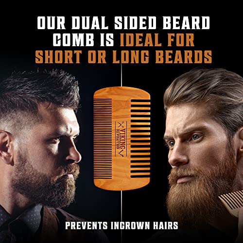 Viking Revolution Natural Boar Bristle Brush and Pear Wood Comb Set for Men, Sandalwood Beard Oil and Beard Balm for men, with Argan Oil and Jojoba Oil - Beard Softener, Strengthens and Moisturizes