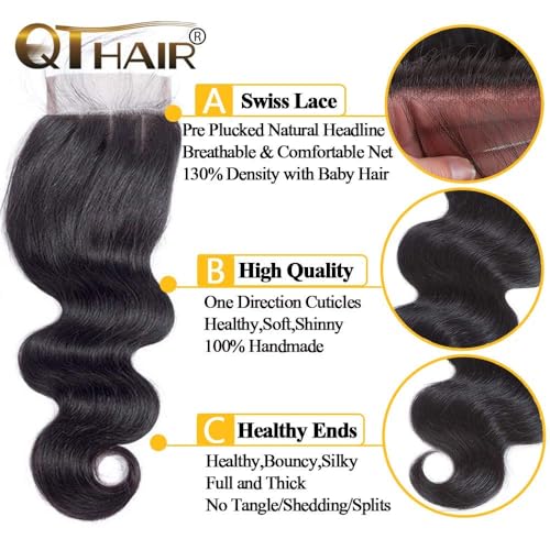 QTHAIR 18A 4x4 Body Wave HD Lace Closure (Natural Color, 10",3 Part)
