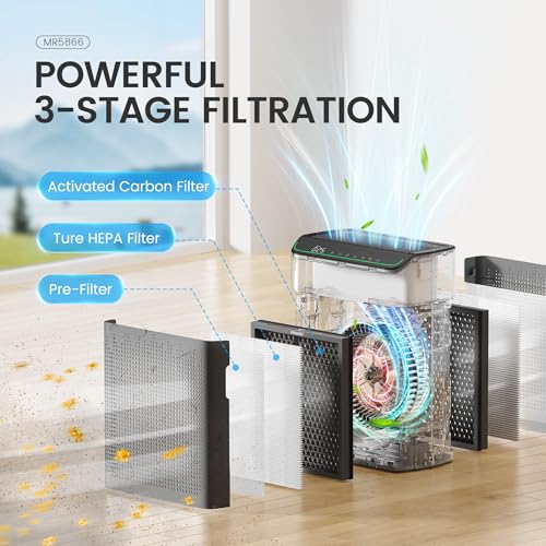 MERONTE Charcoal Large Room Air Purifier for Smoke Up to 1690 Sq Ft