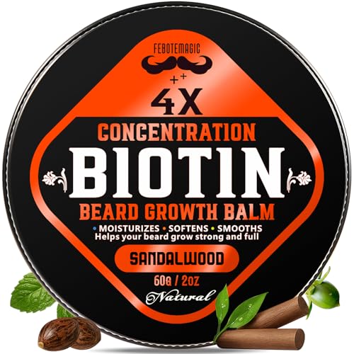 Biotin Beard Growth Balm for Men ? Conditioning Balm with Castor, Shea & Jojoba Oils to Condition, Soften & Thicken Facial Hair ? Non-Greasy, Sandalwood Scent ? 2 oz Grooming Kit