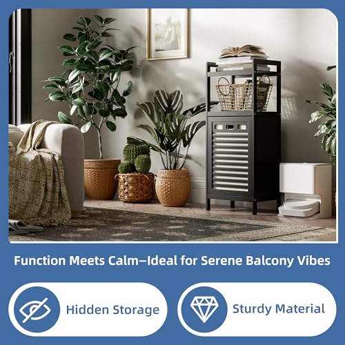 Tilt Out Laundry Hamper Cabinet - Bamboo Bathroom Storage with Removable Bag & Shelves - Black
