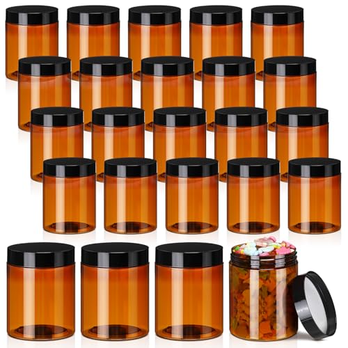 Tanlade 24 Pcs 16 oz Amber Plastic Jars with Lids Round Cosmetic Containers Leak Proof Refillable Empty Containers for Creams Lotion Body Butter Oil Ointments Powders Beauty Products Travel Storage