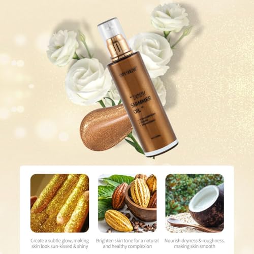 SAM SUGAR Shimmer Body Oil 3.38 Fl OZ Long Lasting Liquid Illuminator with Brush for Body Glow Illuminating Body Moisturizer 100ml Body & Face Highlighter for a Radiant Glow£¨04#£©