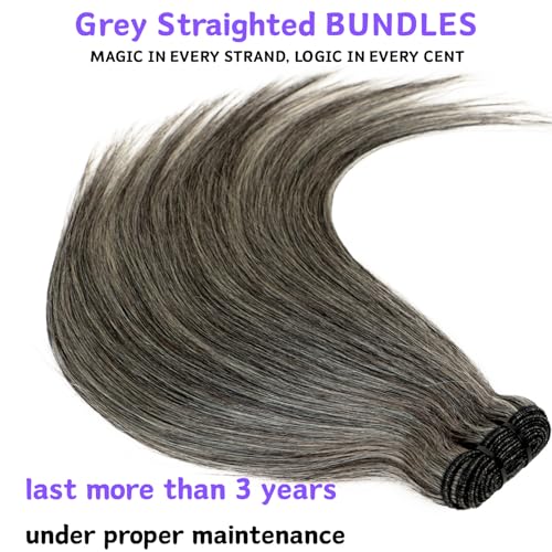 Grey Salt & Pepper Human Hair Bundles 10 Inch Straight Wavy Brazilian Extensions