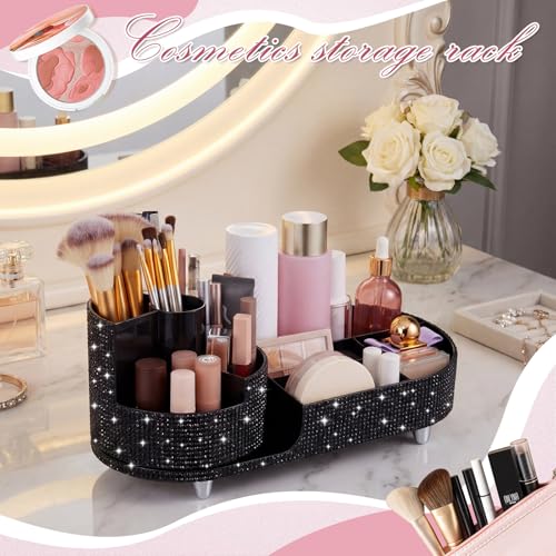 Resholder Black Rhinestone Rotating Makeup Organizer - Stylish Vanity Storage