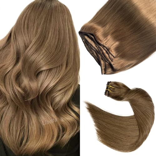 Ash Brown Sew-In Human Hair Extensions 12 Inch Wefts for Women - Light Brown Remy Hair Bundle - Variation #8