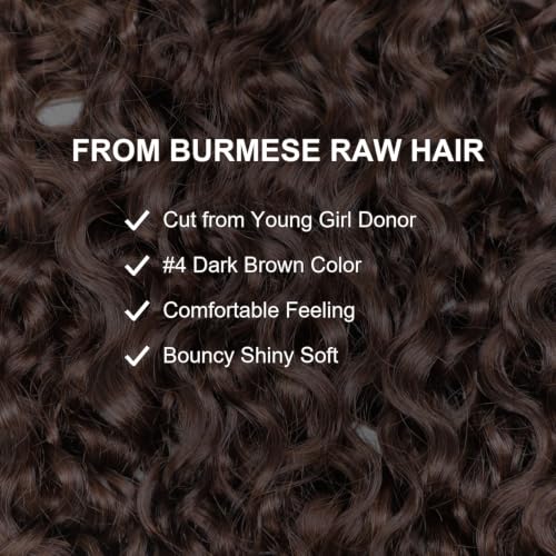 #4 Burmese Curly Feather Crochet Human Hair Extensions - 22 Inch, 50g, Pre-Looped, Knotless, Reusable, Natural Texture