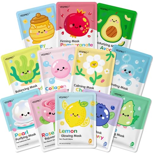 12 Pack Hydrating Face Masks for Women - Moisturizing Skin Care Set