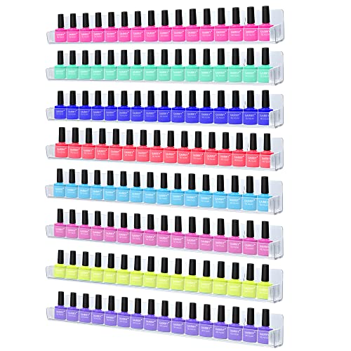 trophable 8 Pack Nail Polish Rack Wall Mounted Shelf with Removable Anti-Slip End Inserts, Clear Acrylic Nail Polish Organizer Wall Rack Display 128 Bottles¡¦