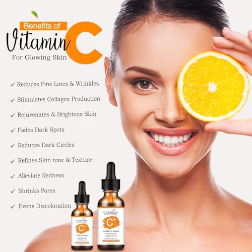 Vitamin C Face Serum with Hyaluronic Acid,Anti Aging Skin Brightening Serum for Dark Spots,Acne,Wrinkles to Visibly Glow,Korean Skin care Ferulic Acid serum for Sensitive Skin