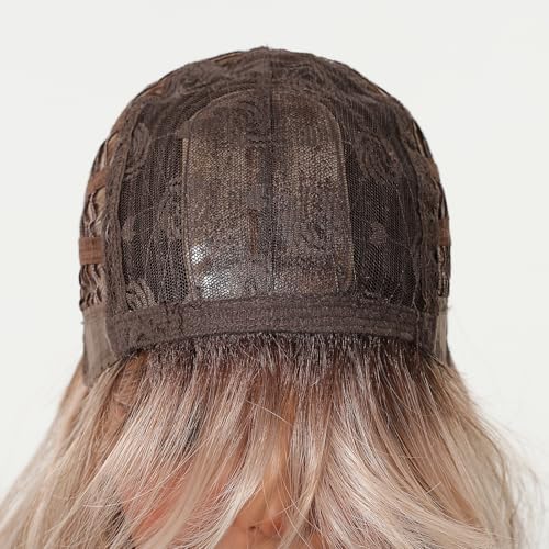 Rose Gold Layered Wavy Long Wig 22 Inch with Bangs for Women - Synthetic, Heat-Resistant, Glueless Style (Variation #9OR22)