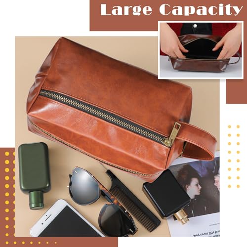Leather Toiletry Bag Set for Men Women 6 Pack Travel & Gift - Brown Black Coffee