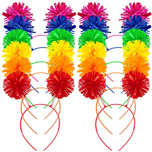 Pom Pom Headbands Set - Mixed Color 12 Pack for Parties & Festivals